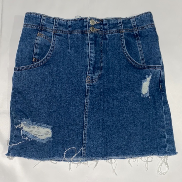 Free People Distressed Buckle Back Jean Mini Skirt